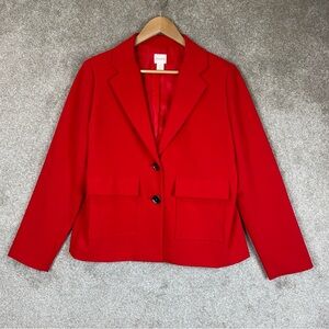 Chico’s Jacket Womens 1 Red Long Sleeve Button Front Pockets Lined Blazer- 2845*